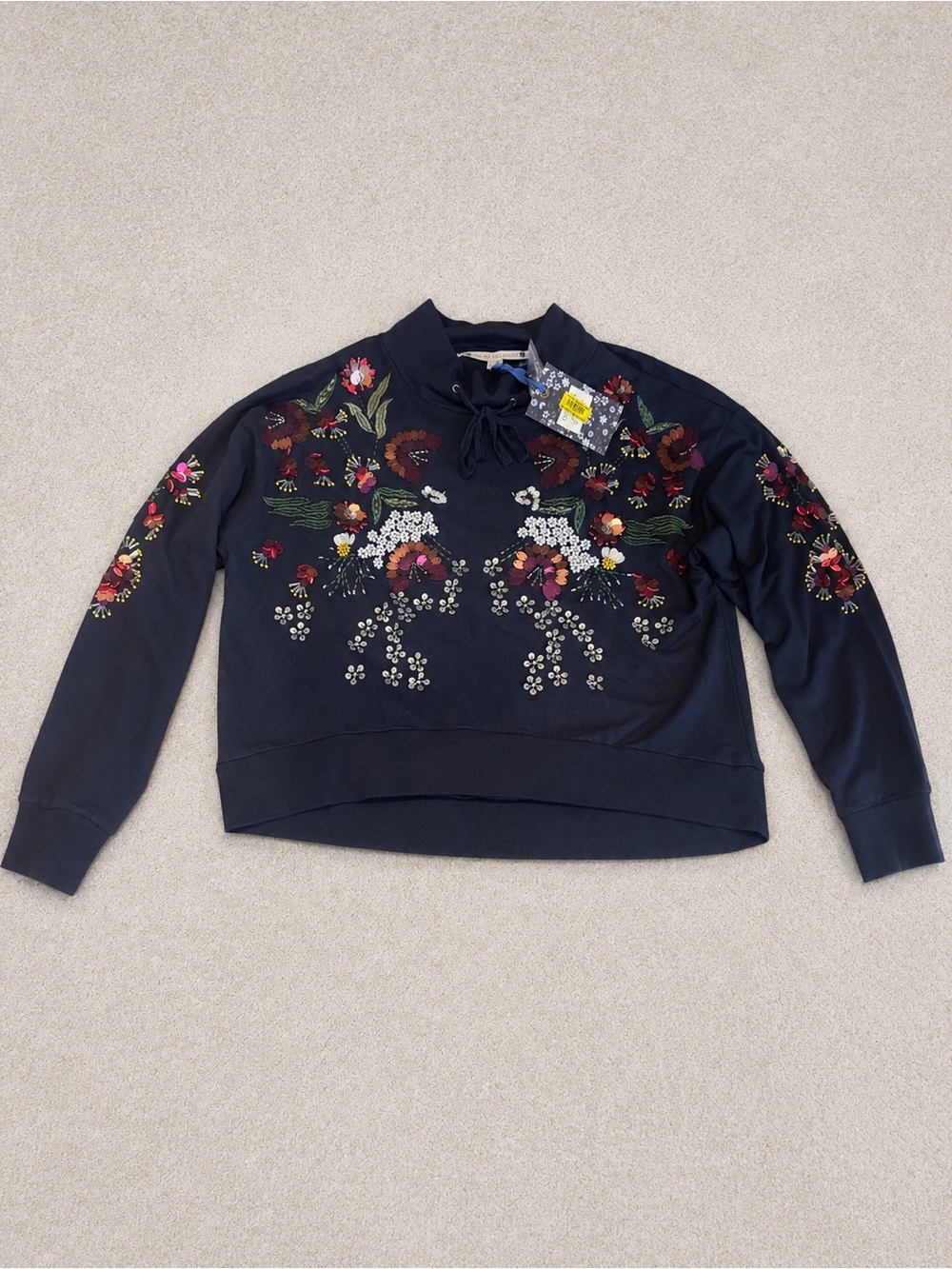 Chelsea & Violet Falling Roses Navy Embellished Sweatshirt NWT Size M